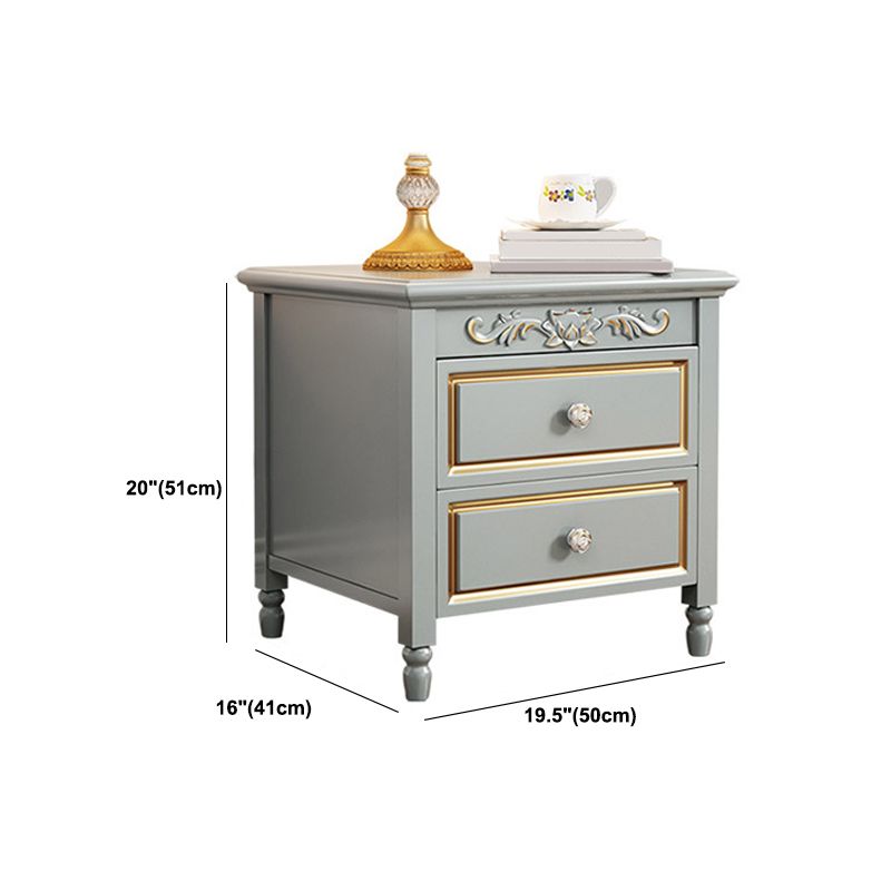 2 Drawers Grey Wood Nightstand Traditional Solid Wood Night Table