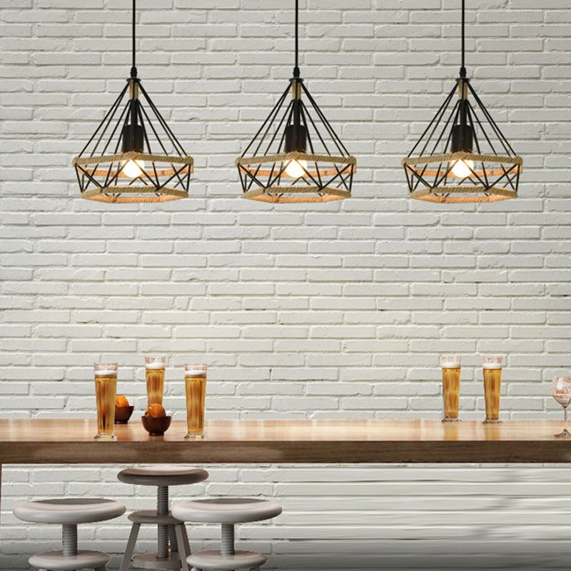 Prism Cage Rope Hanging Light Fixture 1-Light Industrial Pendant Lighting Fixtures