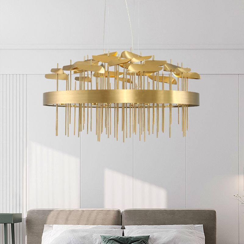 Gold Leaf Shaped Suspension Lighting Post-Modern Stainless Steel Chandelier for Dining Room