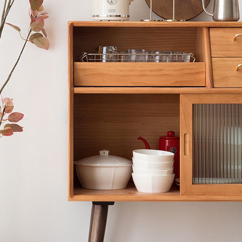 Modern Style Storage Solid Wood Sideboard Cabinet with Glass Doors and Drawers