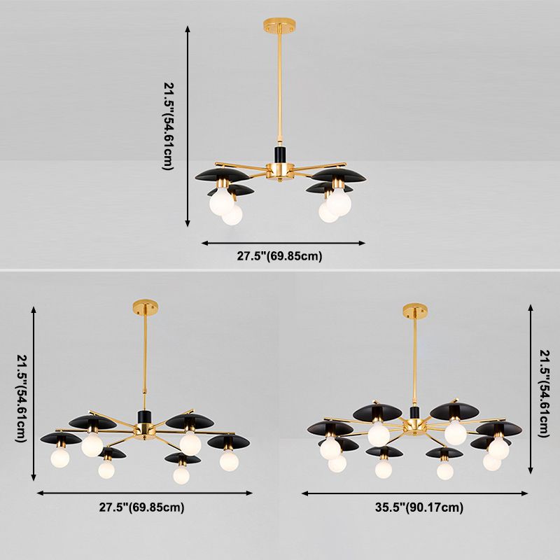 Éclairage de lustre en métal postmoderne Light Pendante de lustre noir en or noir pour salon