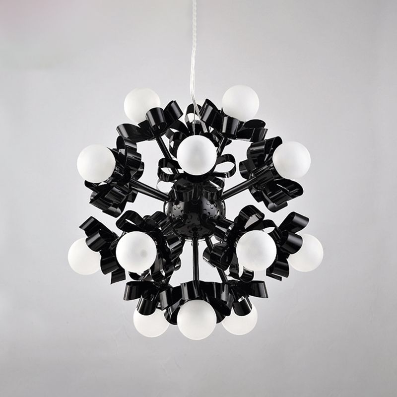 Black Starburst Chandelier Loft Style Metal 18 Heads Bedroom Ceiling Pendant with Ball Frosted Glass Shade