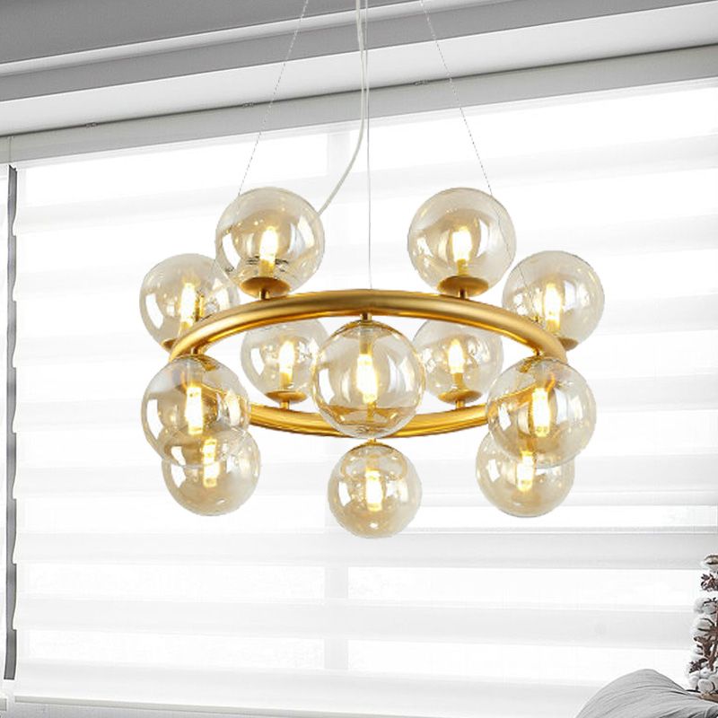 Post Modern Style 12 Bulbs Chandelier Gold Globe Suspension Light with Clear Glass Shade