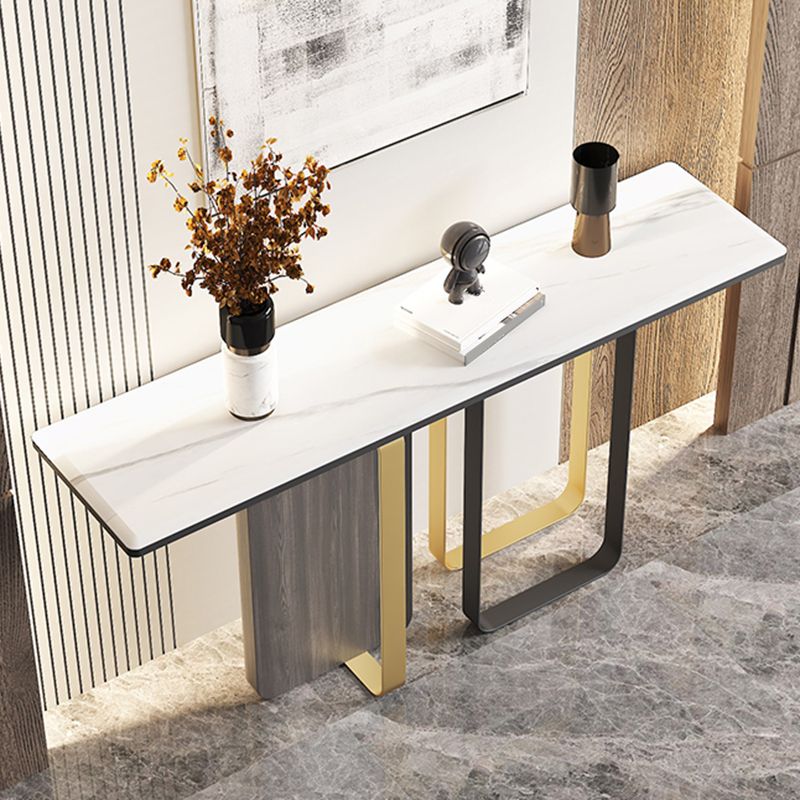 Rectangle Stone Top Console Table with Abstract Base Accent Table