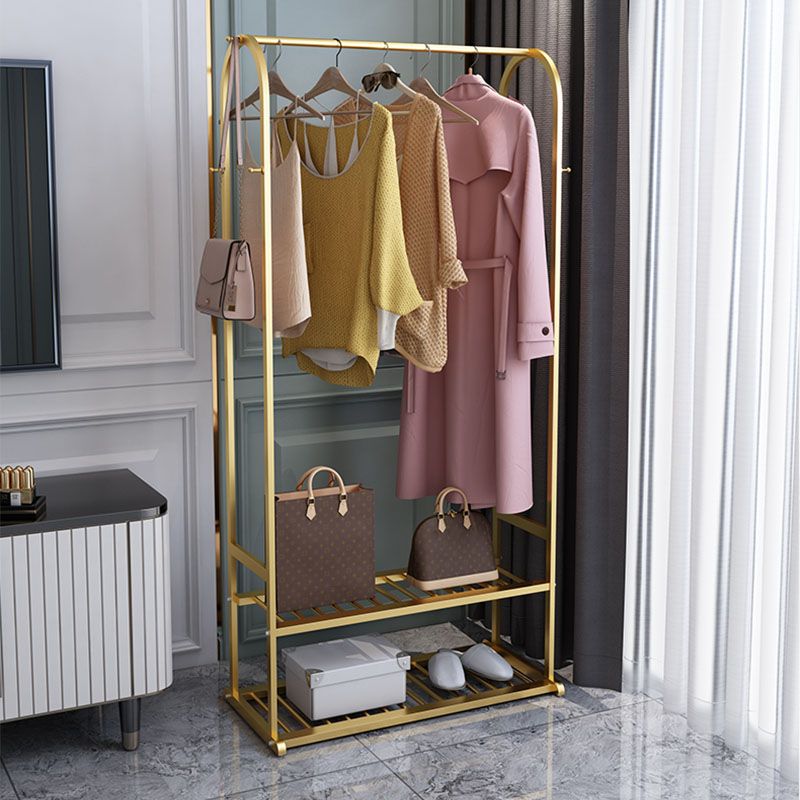 Glam Metallic Coat Hanger Free Standing Double Shelves Coat Rack for Living Room