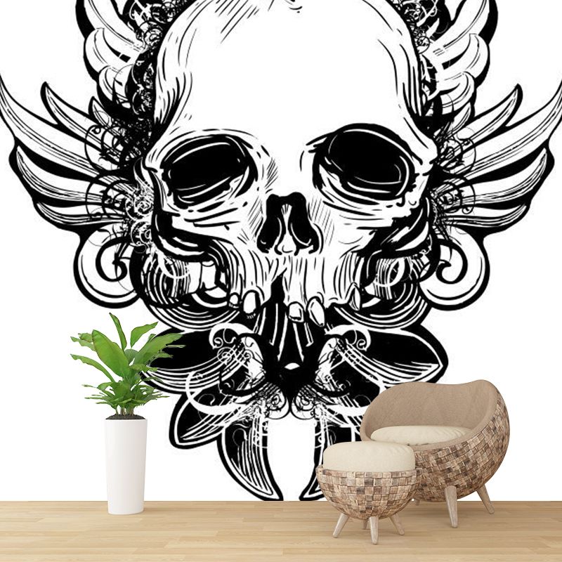 Strange Skull Mural Decal Black and White Waterproofing Wall Art for Living Room