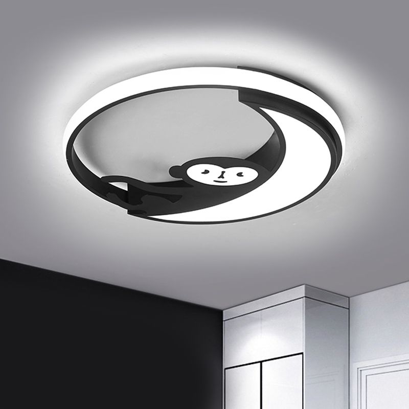 Black/White LED Monkey Flush Mount Lamp Cartoon Style Metal Close to Ceiling Lighting Fixture