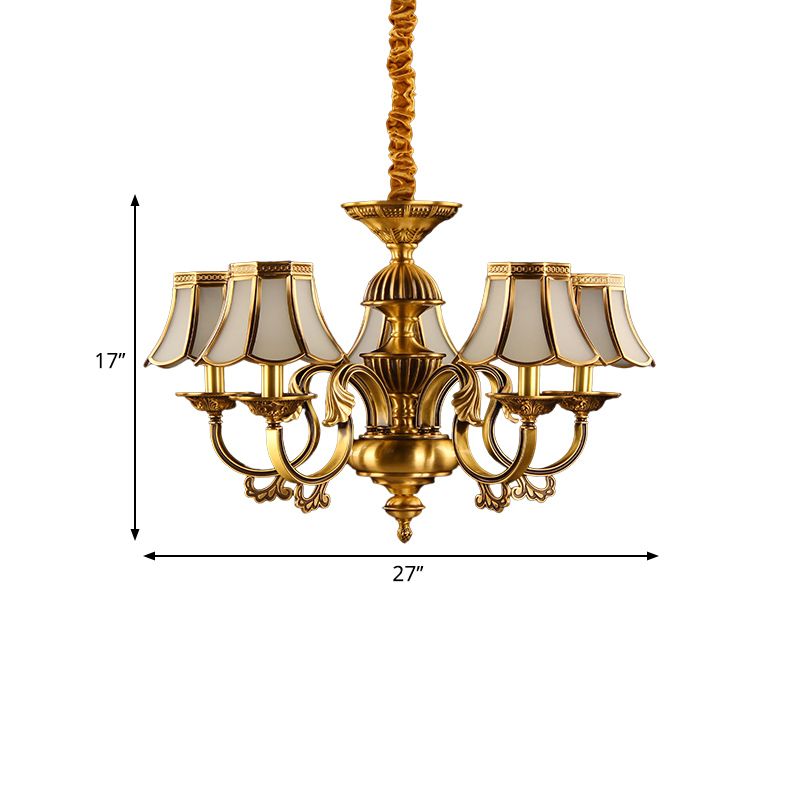 5/6/8 Heads Beige Frosted Glass Pendant Chandelier Colonial Gold Finish Scallope Living Room Suspension Lighting