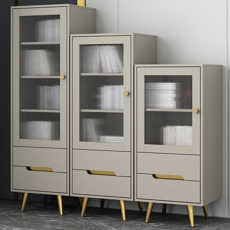 Modern Storage Cabinet Faux Wood Display Cabinet with Glass Doors and 2 Drawer for Bedroom