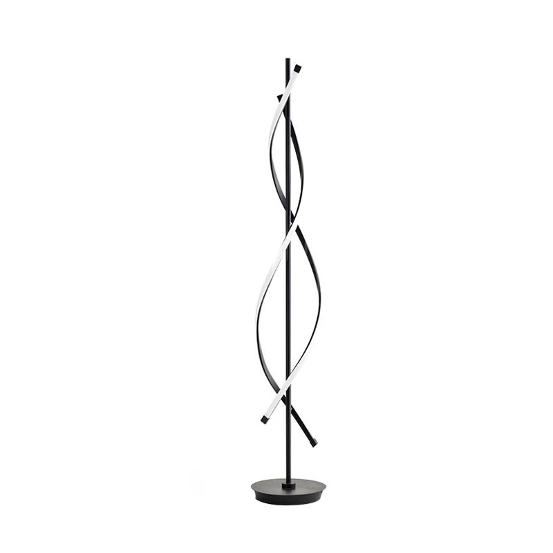 Black Twist Standing Lamp Simple LED Metallic Reading Floor Lighting in Warm/White Light