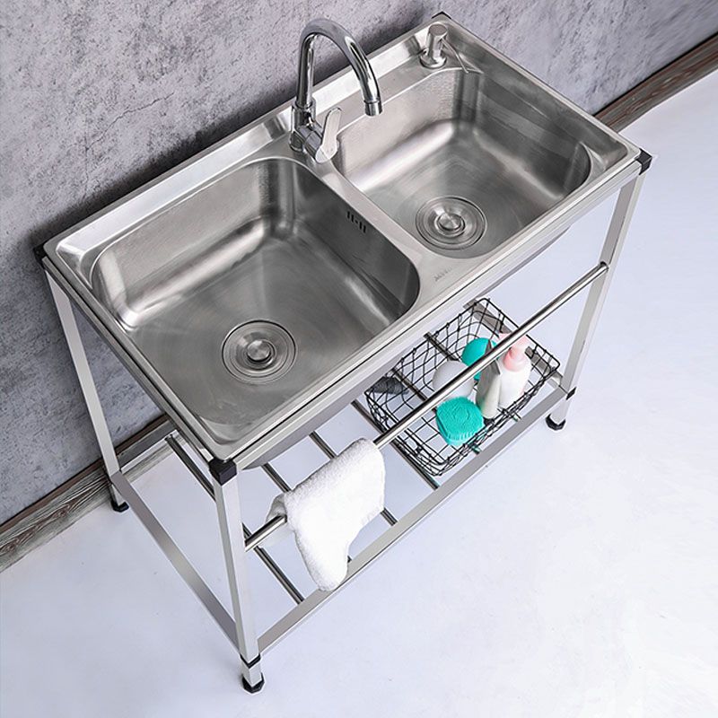 Modern Workstation Ledge Stainless Steel with Faucet and Soap Dispenser Sink