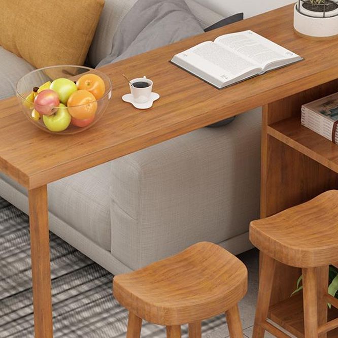 Modern Wood Bar Dining Table Rectangle Indoor Bistro Table with Shelf