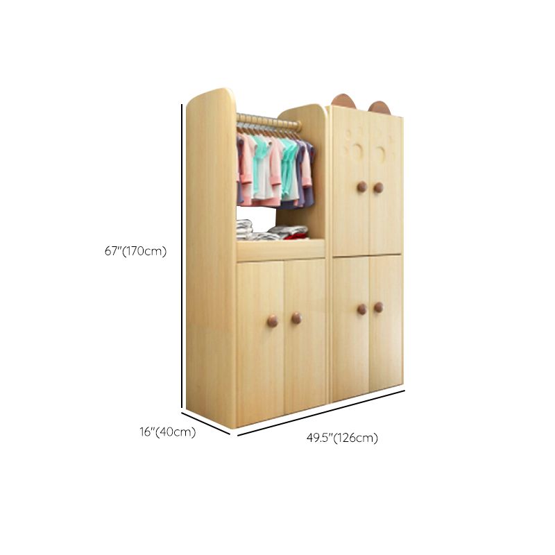 Solid Wood Kids Closet Modern Light Wood Wardrobe Closet with Garment Rod