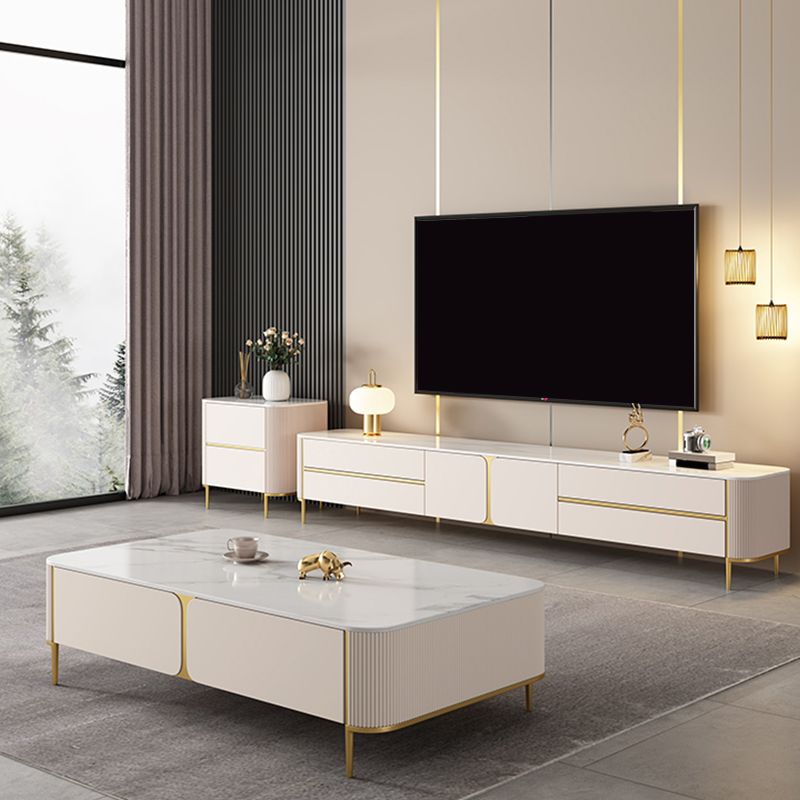 Contemporary TV Console Stone Media Console Enclosed Storage Console with Drawer