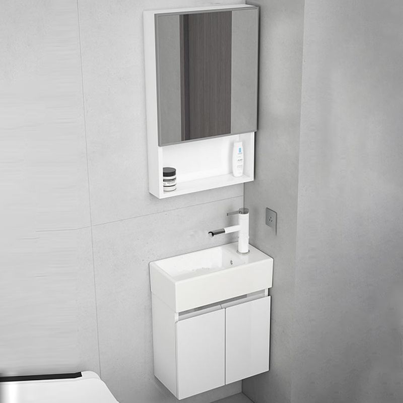 Modern Metal Bathroom Vanity Solid Color Wall Mount Vanity Cabinet in White