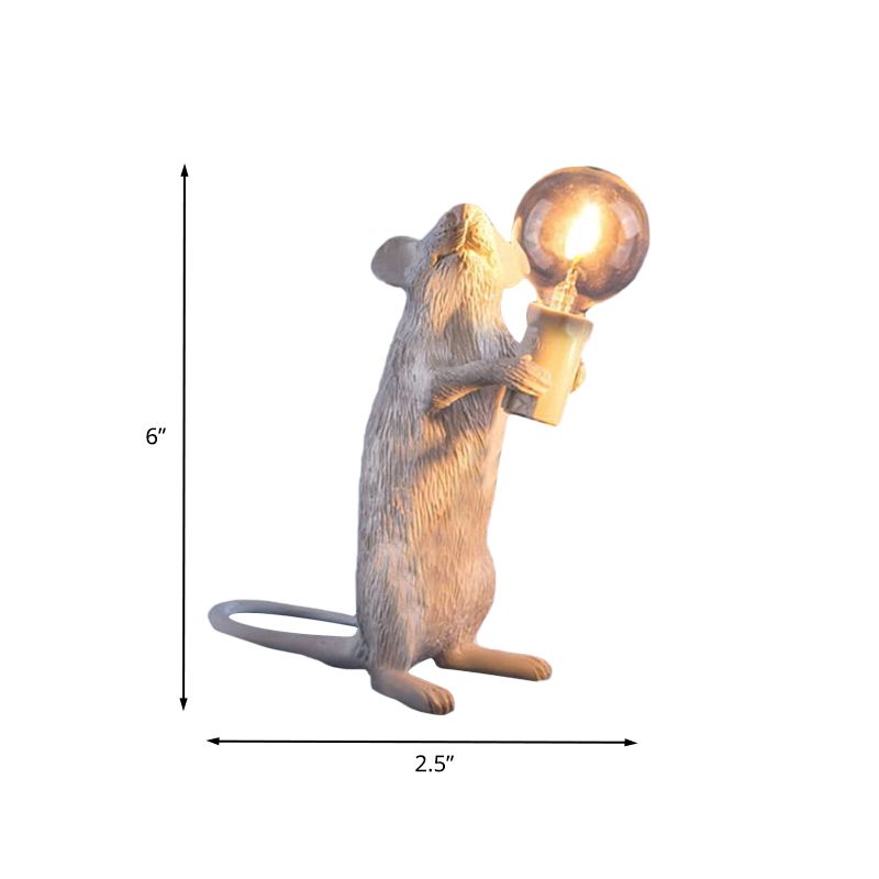 Resin Servant Mouse Night Light Kids Novelty 1 Bulb White Table Lighting for Bedside