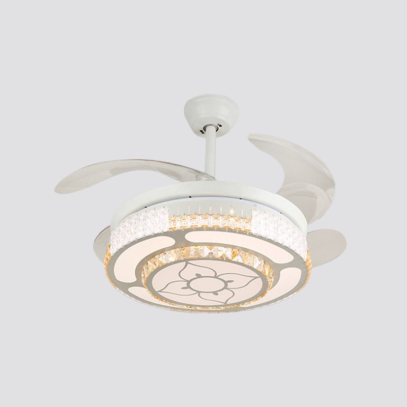 Tiered 4-Blade Semi Flush Mount Modernity Beveled Crystal 19" Wide LED White Hanging Fan Lamp