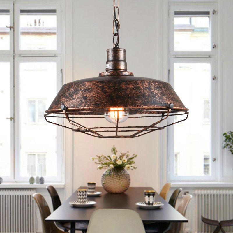 Bowl Restaurant Hanging Pendant Light Industrial Metal Rust Pendant Light Fixture