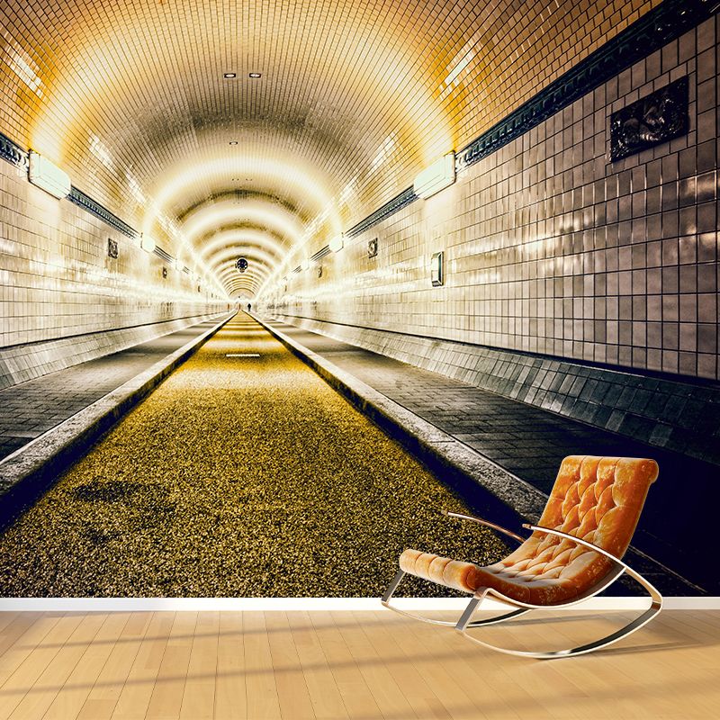 Mysterious Tunnel Mural Novelty Style Mildew Resistant Wall Covering for Living Room