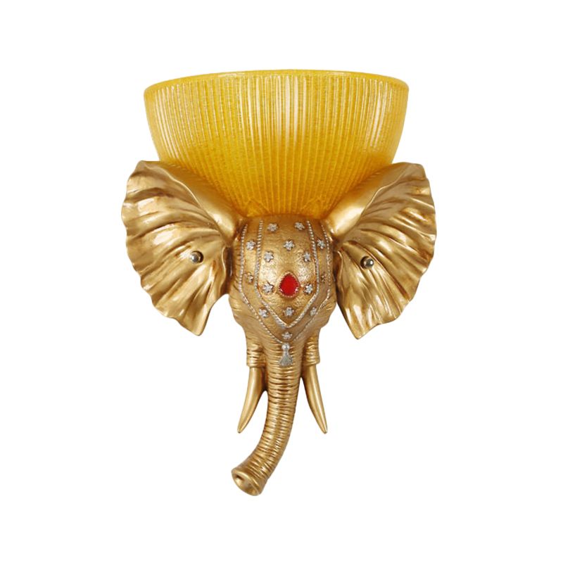 Colonial Bowl Wall Mount Lighting Amber Glass 1 Head Wall Mounted Lamp with White/Gold Elephant Nose toward Left/Right