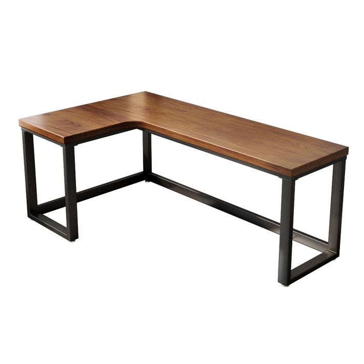 L-Shape Solid Wood Office Table Industrial Home Working Fixed Table