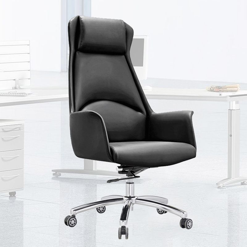 Modern Style Task Chair Leather Office Chair with Fixed Arms