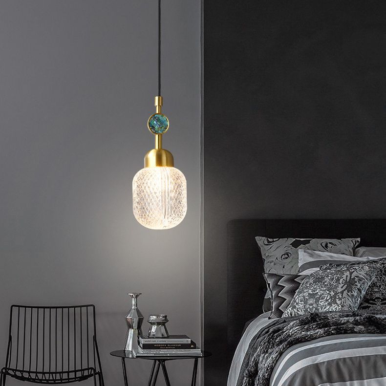 Verre clair éclairage ovale d'éclairage postmoderne 1 pendentif en laiton de tête pour chambre à coucher