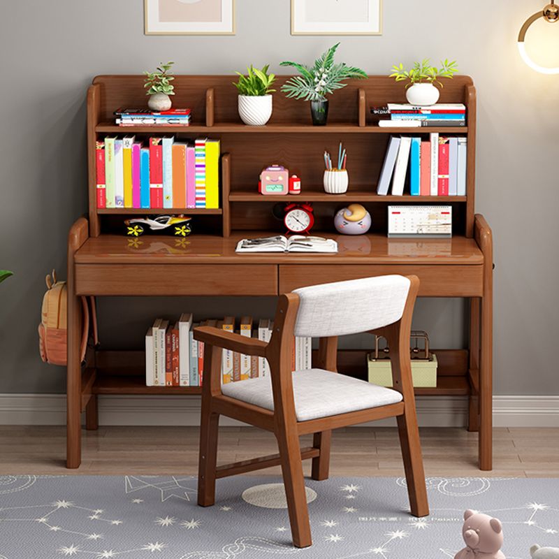 Solid Wood Study Desk with Bookshelf with Storage Drawer Home Multifunctional Lifting