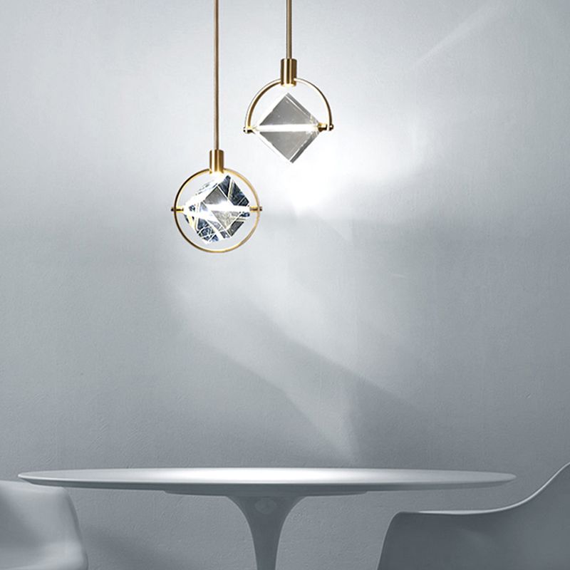 Geometric Hanging Light Fixtures Modern Gold Suspension Pendant Lights with Clear Crystal Shade