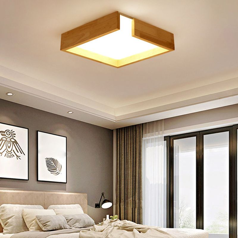 Minimalism Flush Mount Light Square LED Ceiling Light with Wood for Bedroom