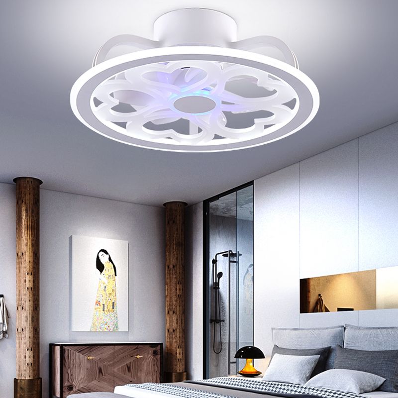 White Circle Ceiling Fan Lamp Minimalist Acrylic LED Semi Flush Mount Ceiling Light