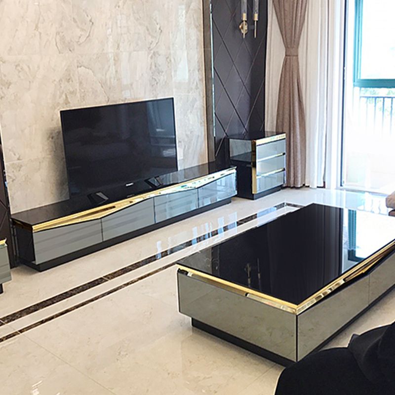 Glass and Wood TV Cabinet Gorgeous Style Home Closed TV Stand Console