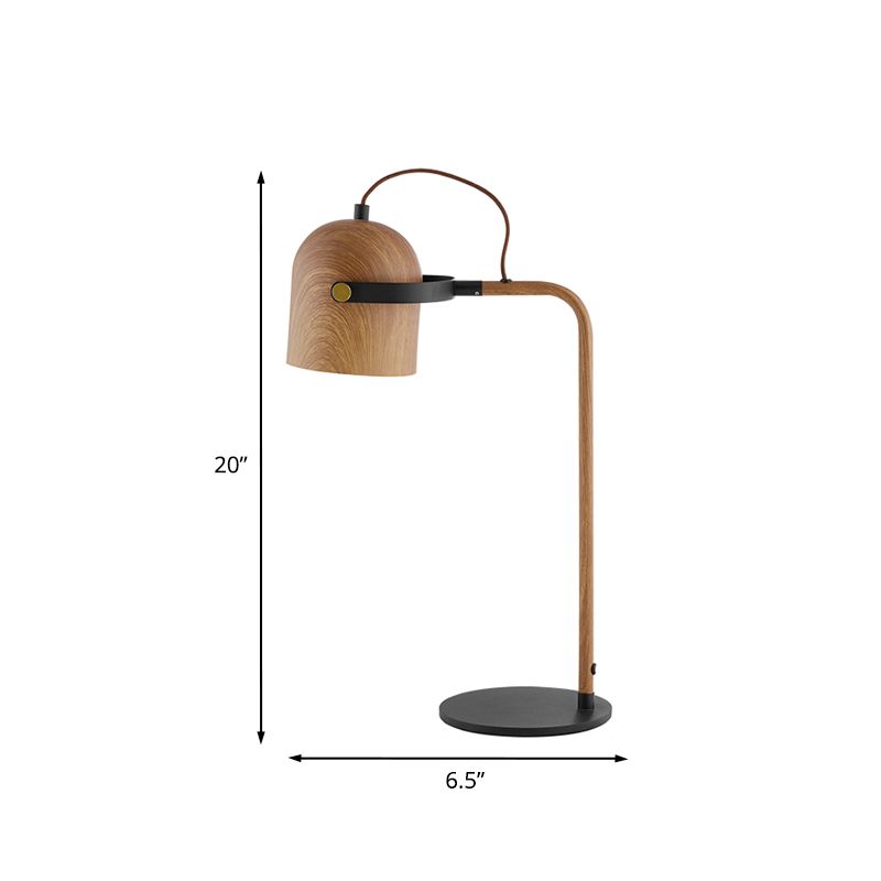 Dome Bedroom Handle Table Light Metal LED Minimalist Task Lamp with Right Angle Arm in Wood