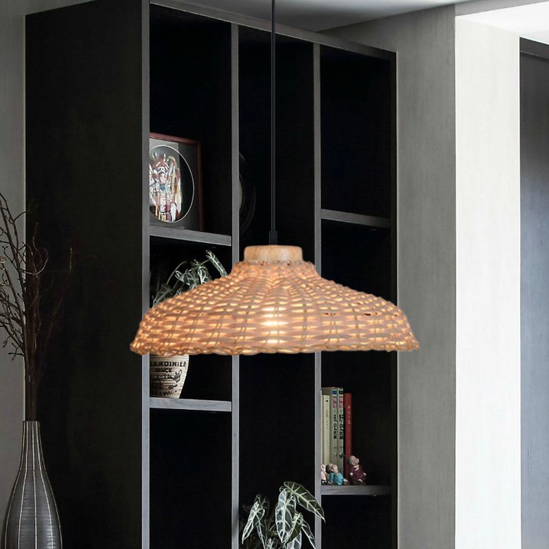 BEIGE/Black Barn Shade Lampada a sospensione Stile asiatico 1 luce Rattan ALTICIMABILE Ampiccale Apco del soffitto, 12,5 "/18" W