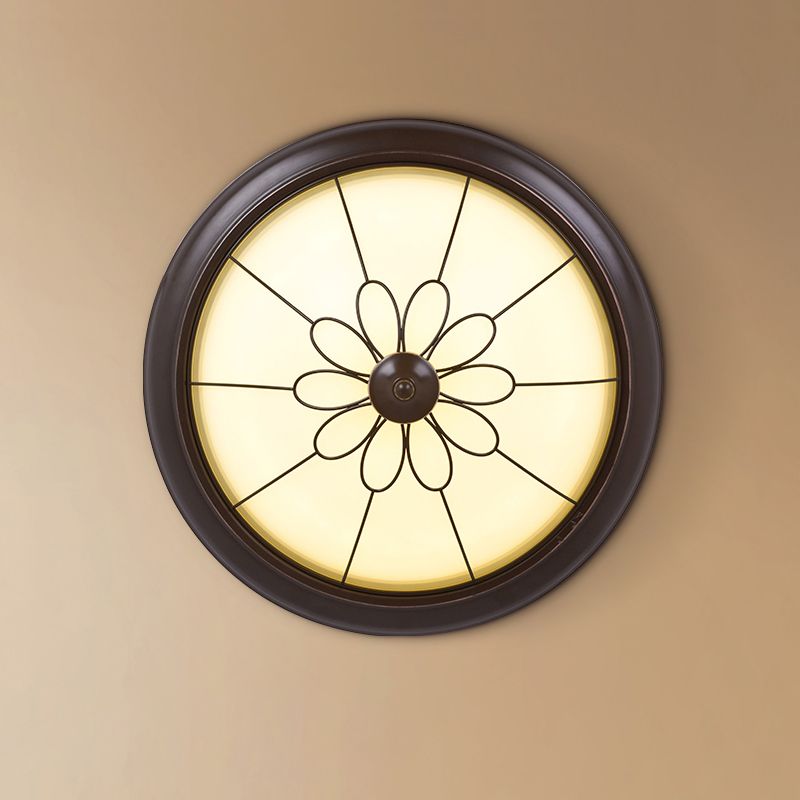 Traditional LED Ceiling Light Geometric Flush Mount with White Glass Shade