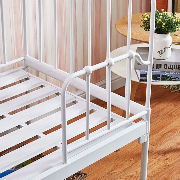 Nursery Bed with Guardrail in Metal Industrial Nursery Crib in White