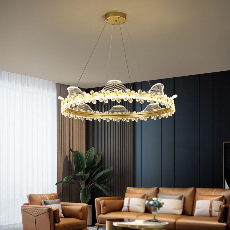 Contemporary Crown Shape Pendant Chandelier Crystal 1-Light Pendant Lighting in Gold