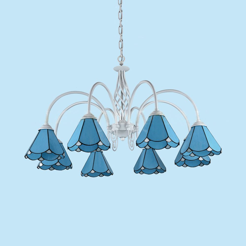 Tiffany Blue Hanging Light avec une nuance conique Ajustement de chaîne de plafond en verre de plafond pour couloir