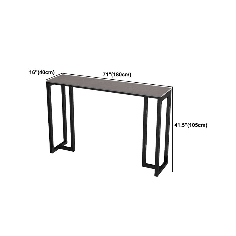 Industrial Sintered Stone Top Bar Table Rectangle Bar Table with Double Pedestal in Black