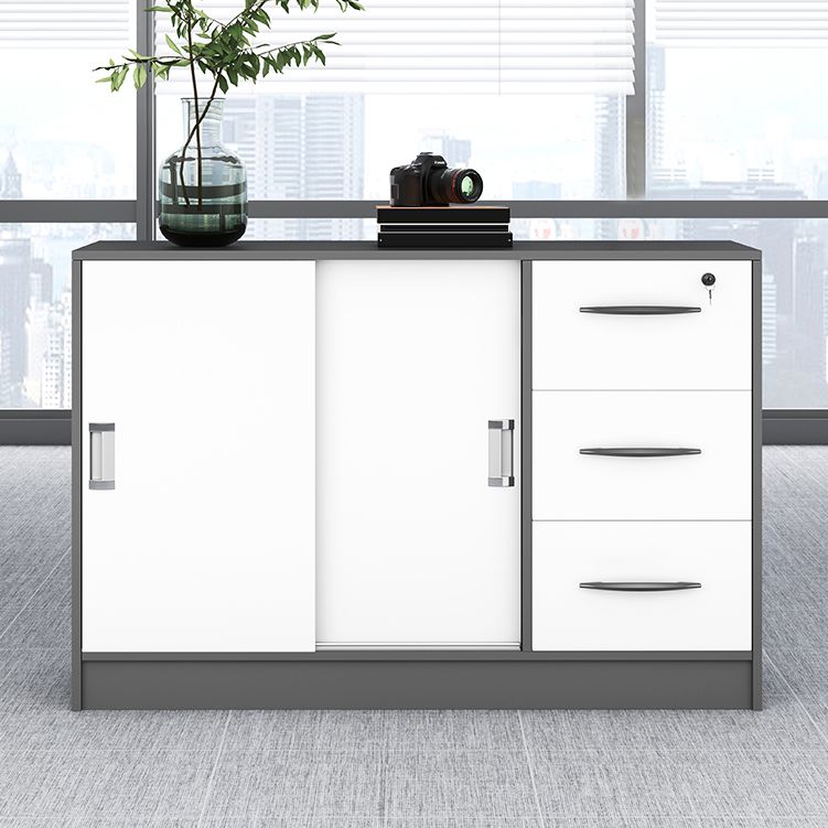 Modern Locking File Cabinet Wooden Contrast Panel File Cabinet for Home Office