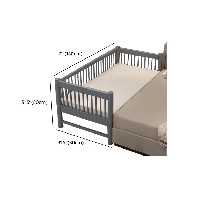 Contemporary Nursery Crib with Guardrail in Natural/Grey Solid Wood