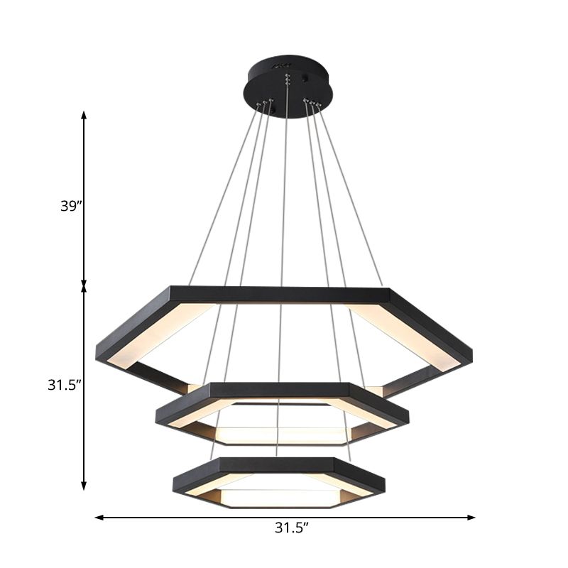 Hexagon Acrylique Chandelier Moderniste 1/2/3 Lights Black LED Plafond suspendu Light en blanc / lumière chaude