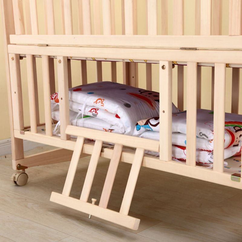 Washed Natural Pine Nursery Bed Modern Nursery Crib with Mattress