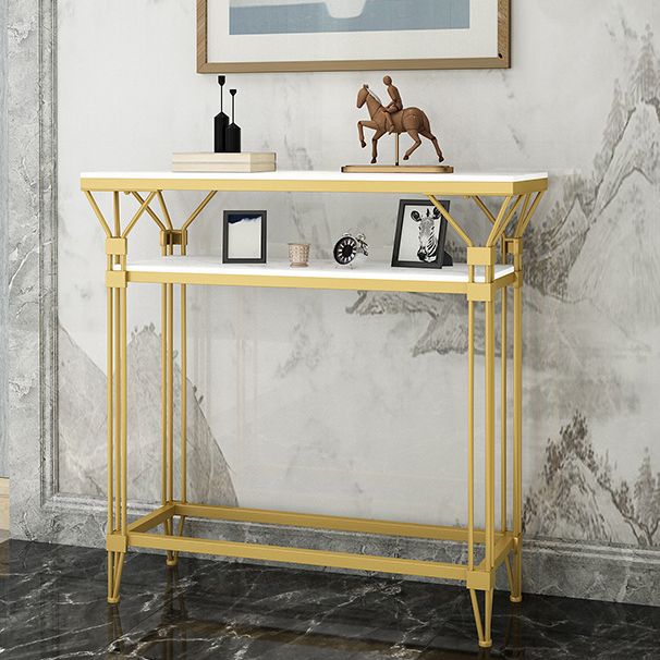 Contemporary Marble Console Sofa Table Rectangle Frame End Table for Hall