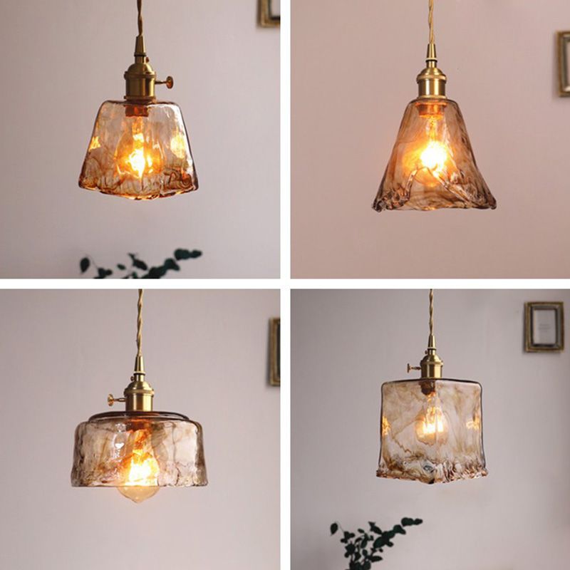 Industrial Style Single Light Pendant Dimpled Amber Glass Hanging Ceiling Light for Cafe Bar