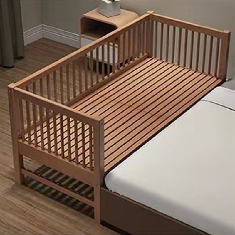 Modern Baby Crib Washed Natural Beech with Guardrail Nursery Bed