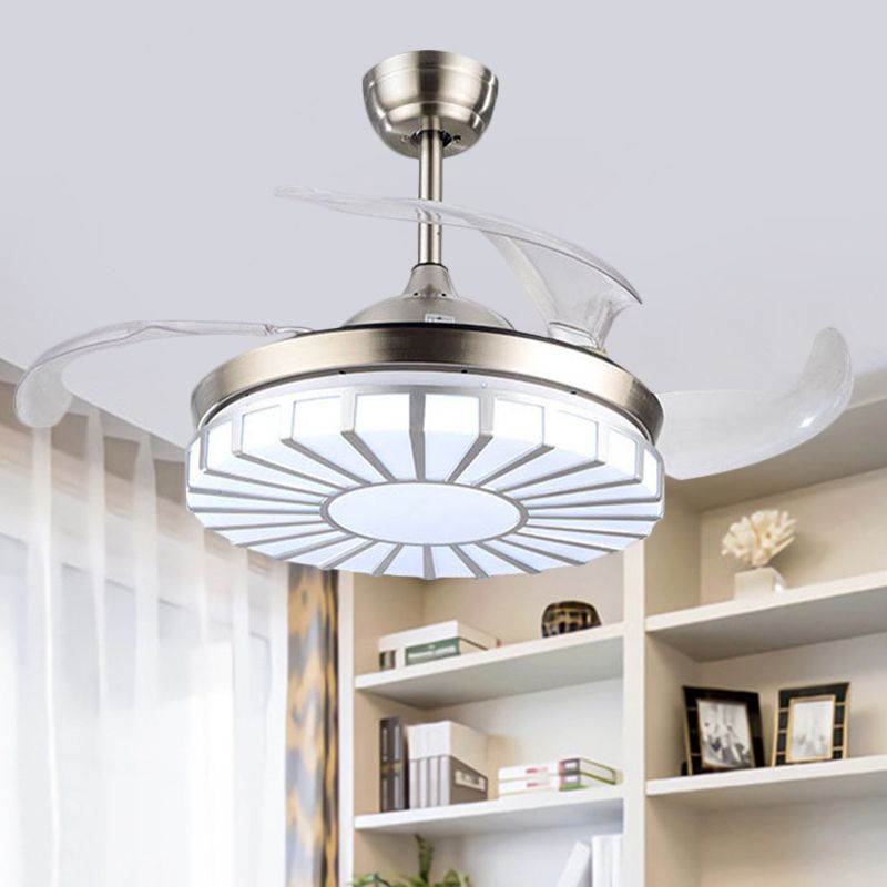 Minimalism Circular Semi Flush Mount Acrylic Living Room 4-Blade LED Pendant Fan Light in Silver/White/Gold, 42" W