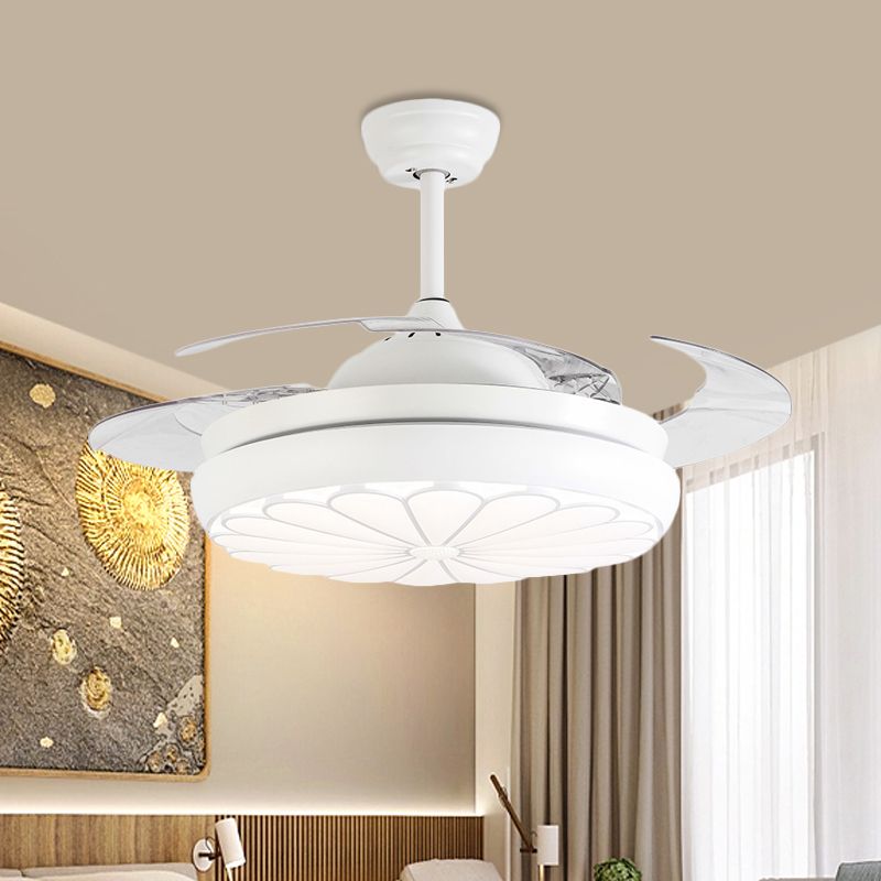 42" Width LED Ceiling Fan Lamp Minimalism Round Metal Semi Flush Mount Light Fixture in White with 4 Blades, Remote/Wall Control/Remote and Wall Control