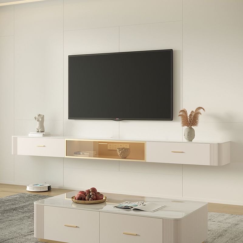 Modern White TV Stand Floating TV Media Stand with Storage for Living Room