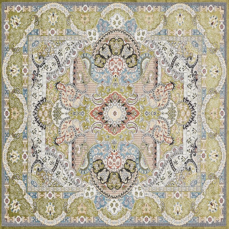 Alfombra de estampado étnico cuadrado alfombra resistente a manchas de poliéster retro de alfombra multicolor para sala de estar